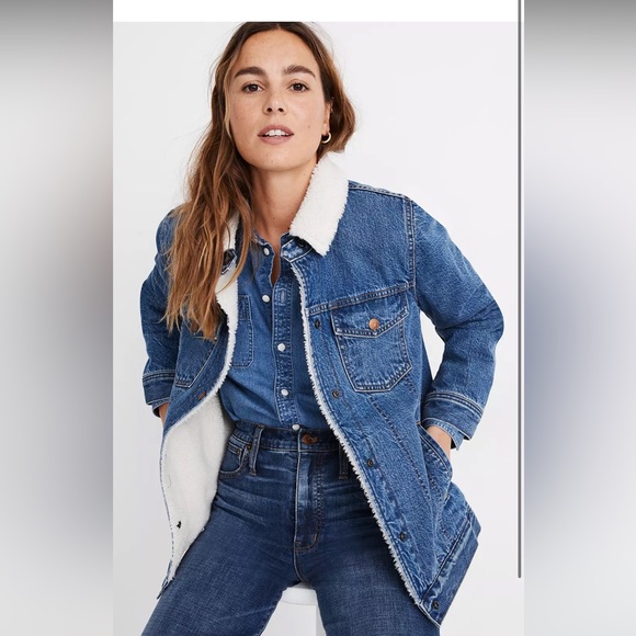 Madewell Oversized Jean Jacket in montrose wash, Sherpa Edition size XL - Picture 3 of 6